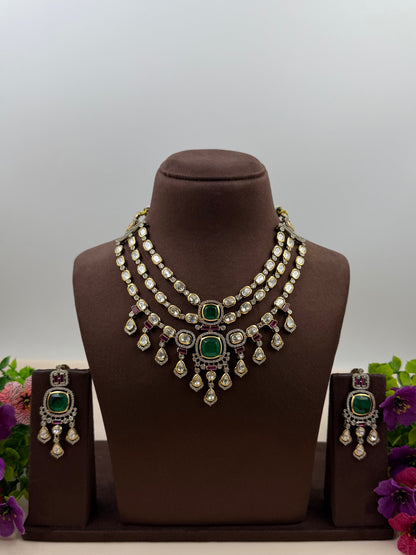 Trisha Three Layer Victorian Moissanite Necklace Set