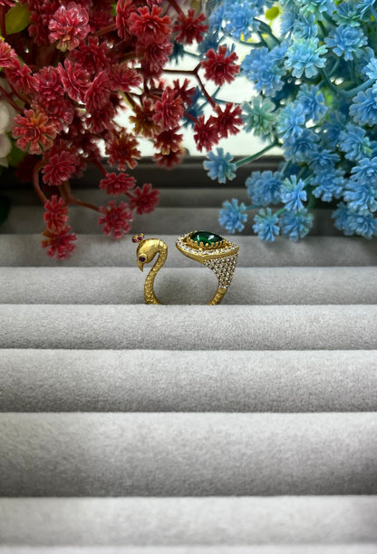 The Royal Peackok Adjustable Kundan Finger Ring.