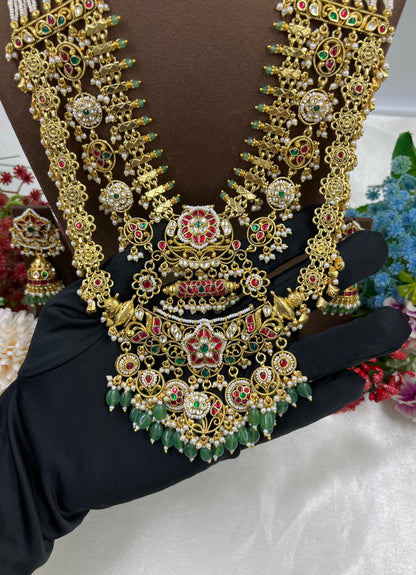 Rukmini Pachi Kundan Long Necklace
