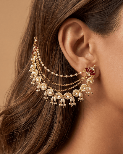 Sonki Premium Pachi Kundan Ear Chain