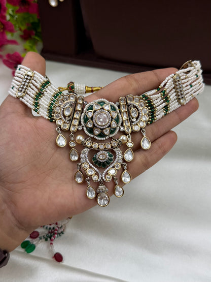 Unnati Mossonaite Victorian Choker Necklace Set