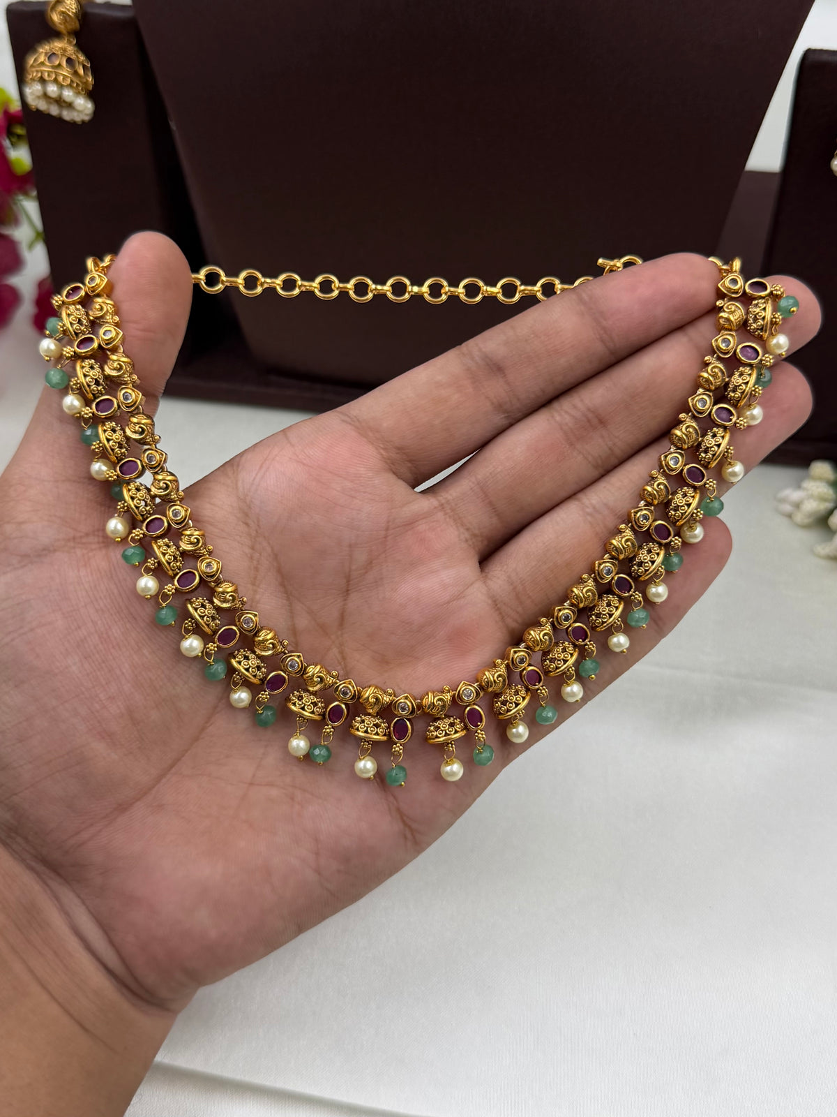 Sharvari South Temple Delicate Necklace Set