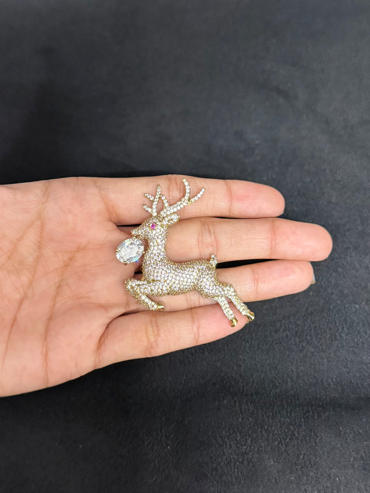 Crystal Deer Brooch