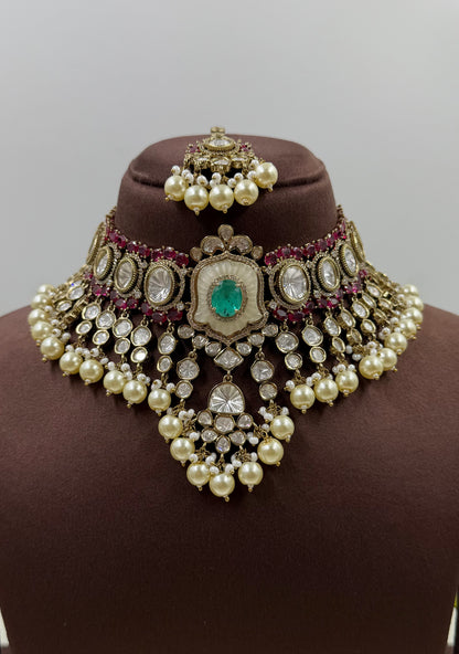 Disha Moissanite Victorian Choker Necklace Set