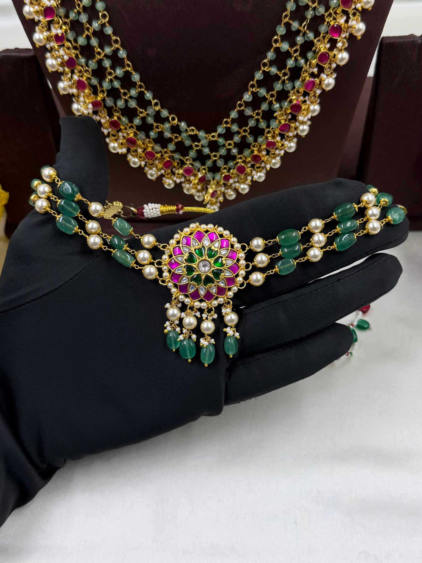 Mithali Pachi Kundan Combo Set (Without Earring)