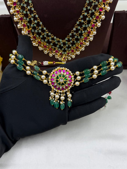 Mithali Pachi Kundan Combo Set (Without Earring)