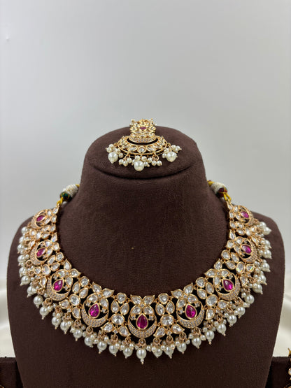 ZEENAT MOISSANITE KUNDAN PEARL NECKLACE SET