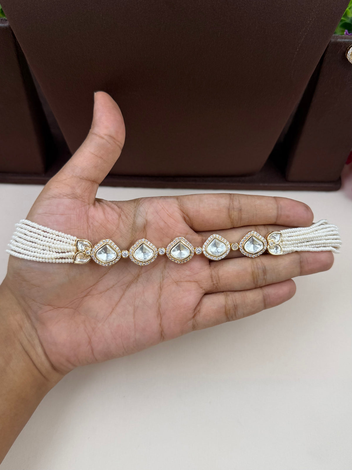 Reshma Moissanite Delicate Choker Necklace Set