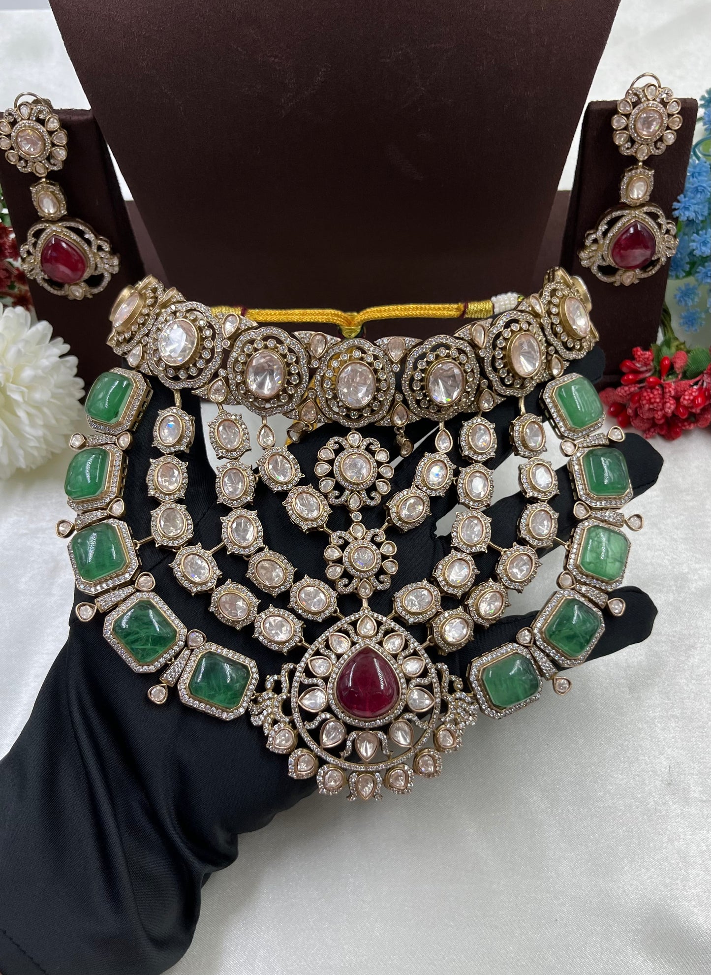 Noor Mahal Jaipuri Moissanite Kundan Choker Necklace