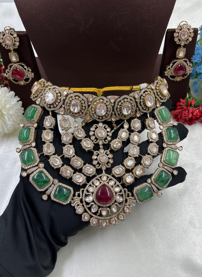 Noor Mahal Jaipuri Moissanite Kundan Choker Necklace