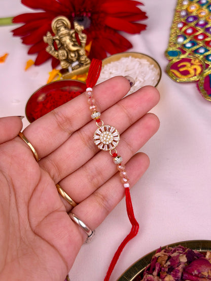 Elegant Crystal Rakhi With Premium Metal Pen Gift Set