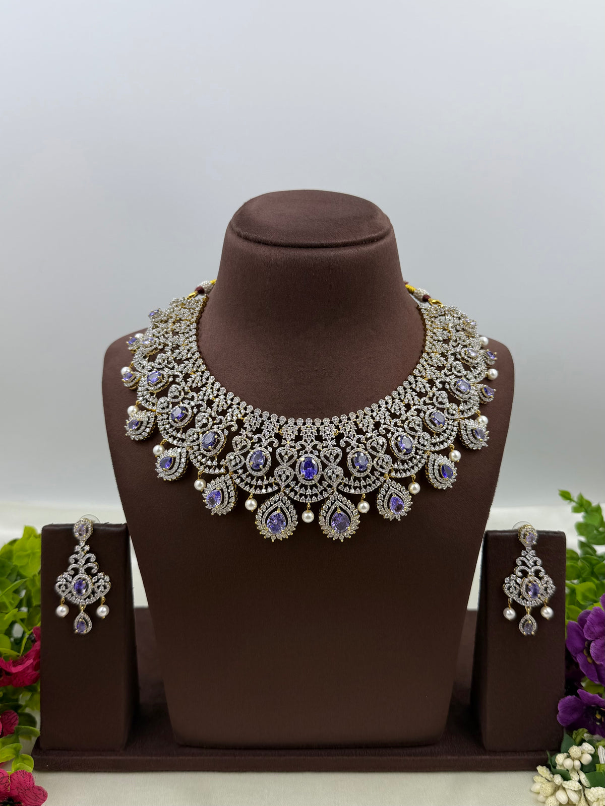 Sara American Diamond Two Tone Necklace Set