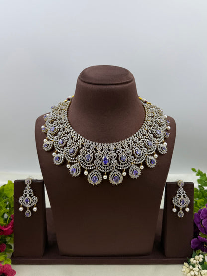 Sara American Diamond Two Tone Necklace Set