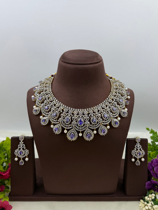 Sara American Diamond Two Tone Necklace Set