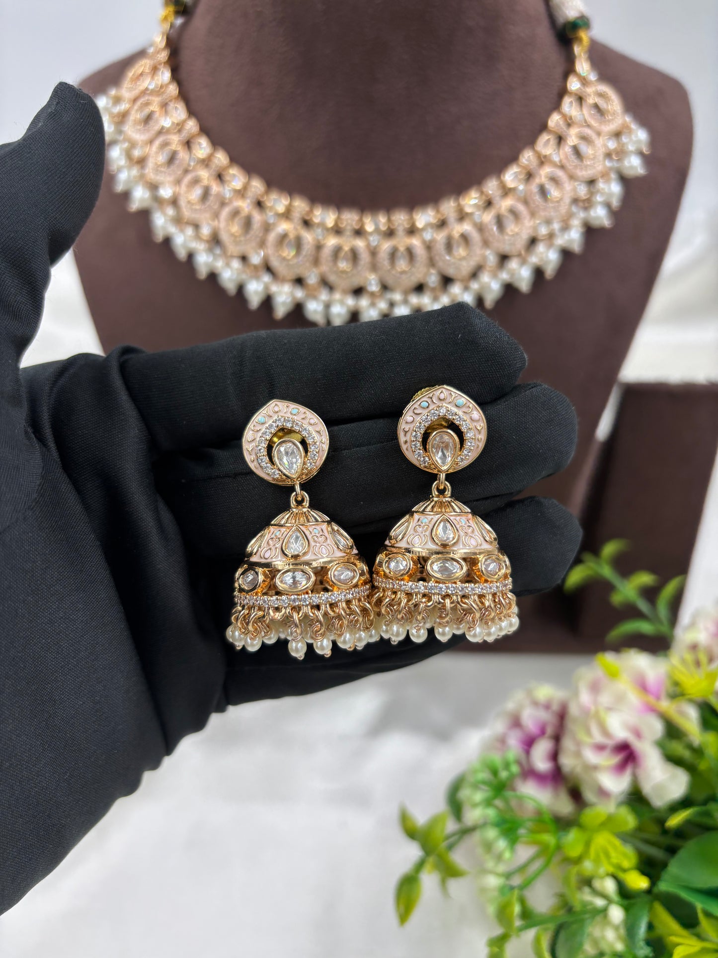 NOOR MOISSANITE KUNDAN PEARL NECKLACE SET