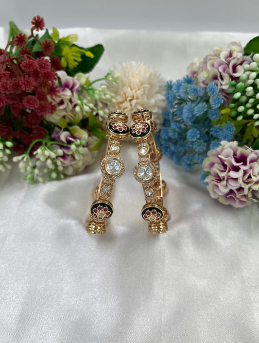 Pachali Moissanite Kundan Bangles (Openable)