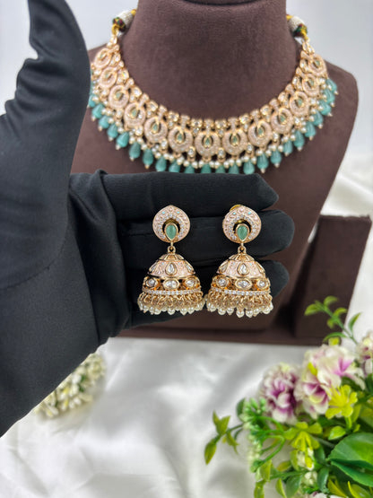 NOOR MOISSANITE KUNDAN PEARL NECKLACE SET