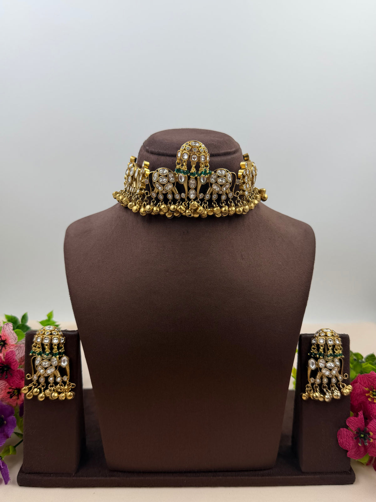 Vasudha Moissanite Polki Choker Necklace Set