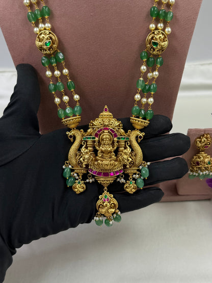 Jiya Pachi Kundan Lakshmi Long Necklace Set ￼