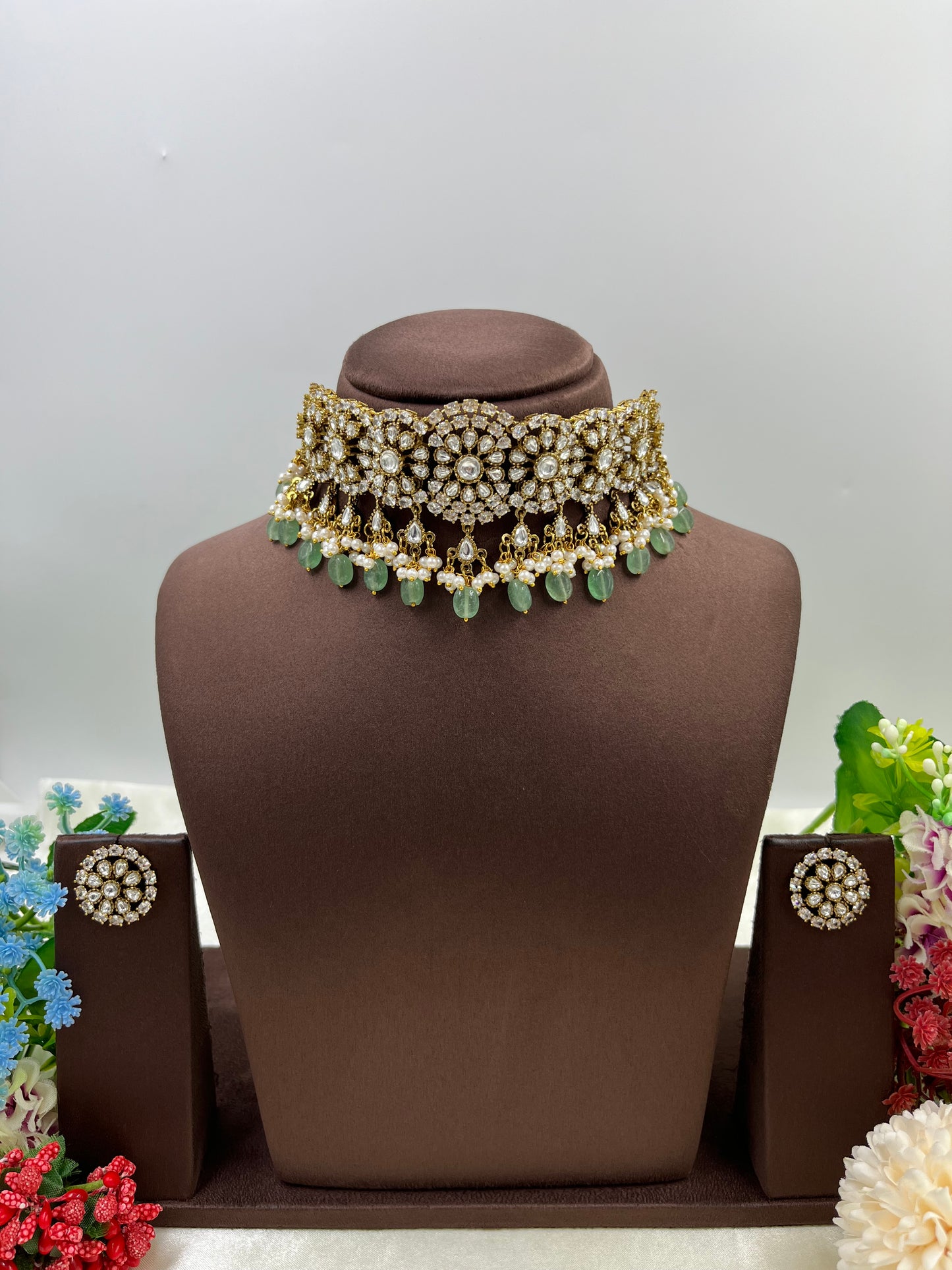 Rumani  Multi Drop Kundan Choker Necklace.
