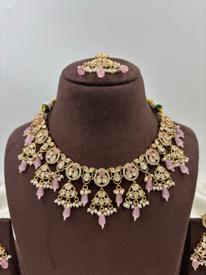 LISA MOISSANITE KUNDAN PEARL NECKLACE SET