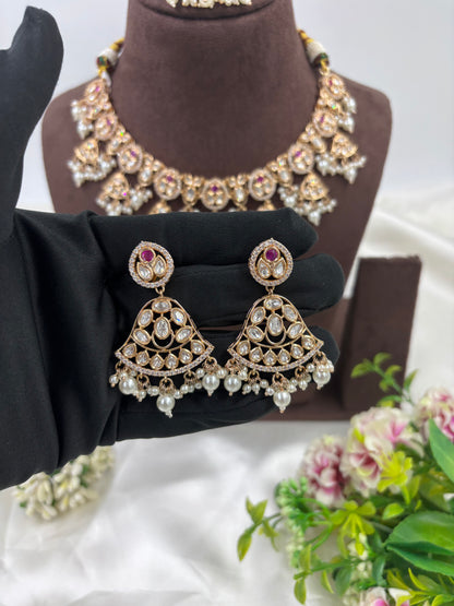 LISA MOISSANITE KUNDAN PEARL NECKLACE SET