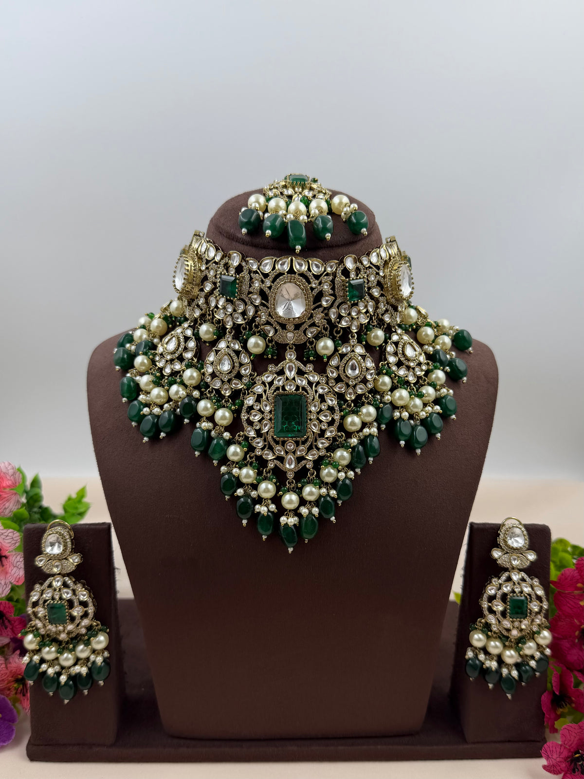 Mrinalini Victorian Moissanite Pearl Choker Necklace Set