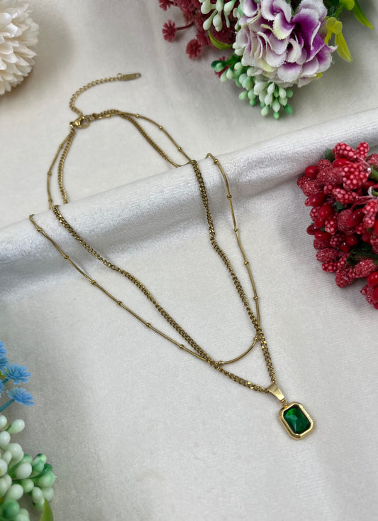 Dual laring Green drop Necklace