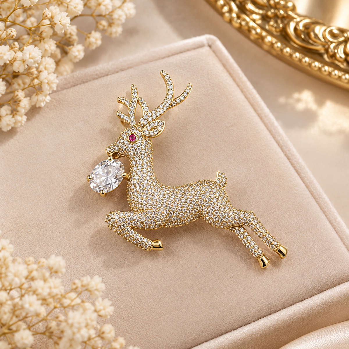 Crystal Deer Brooch