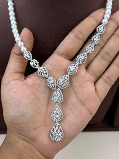 Selena American Diamond Pearl Delicate Necklace Set