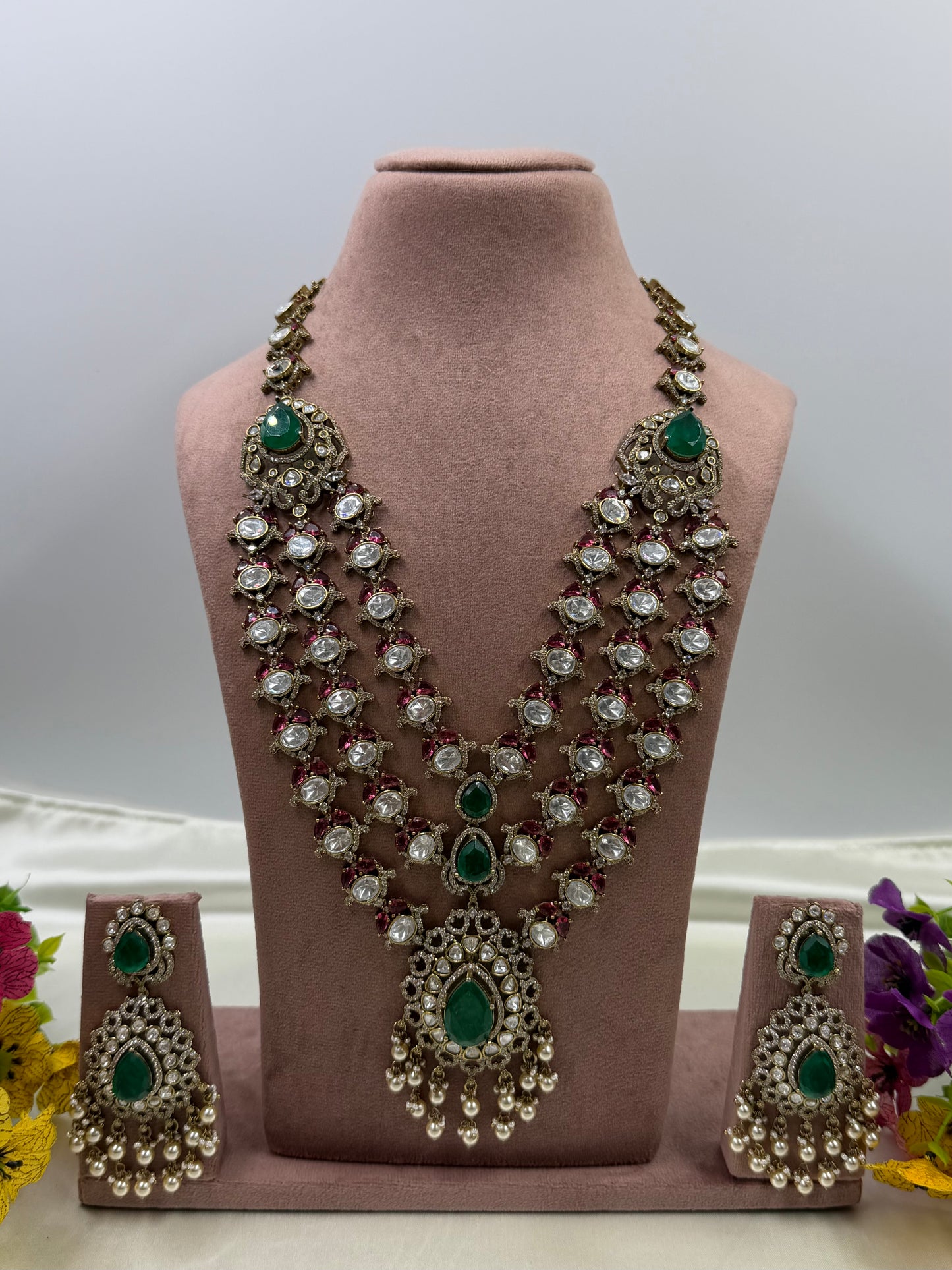 Sanjana Premium Victorian Three Layer Long Necklace Set