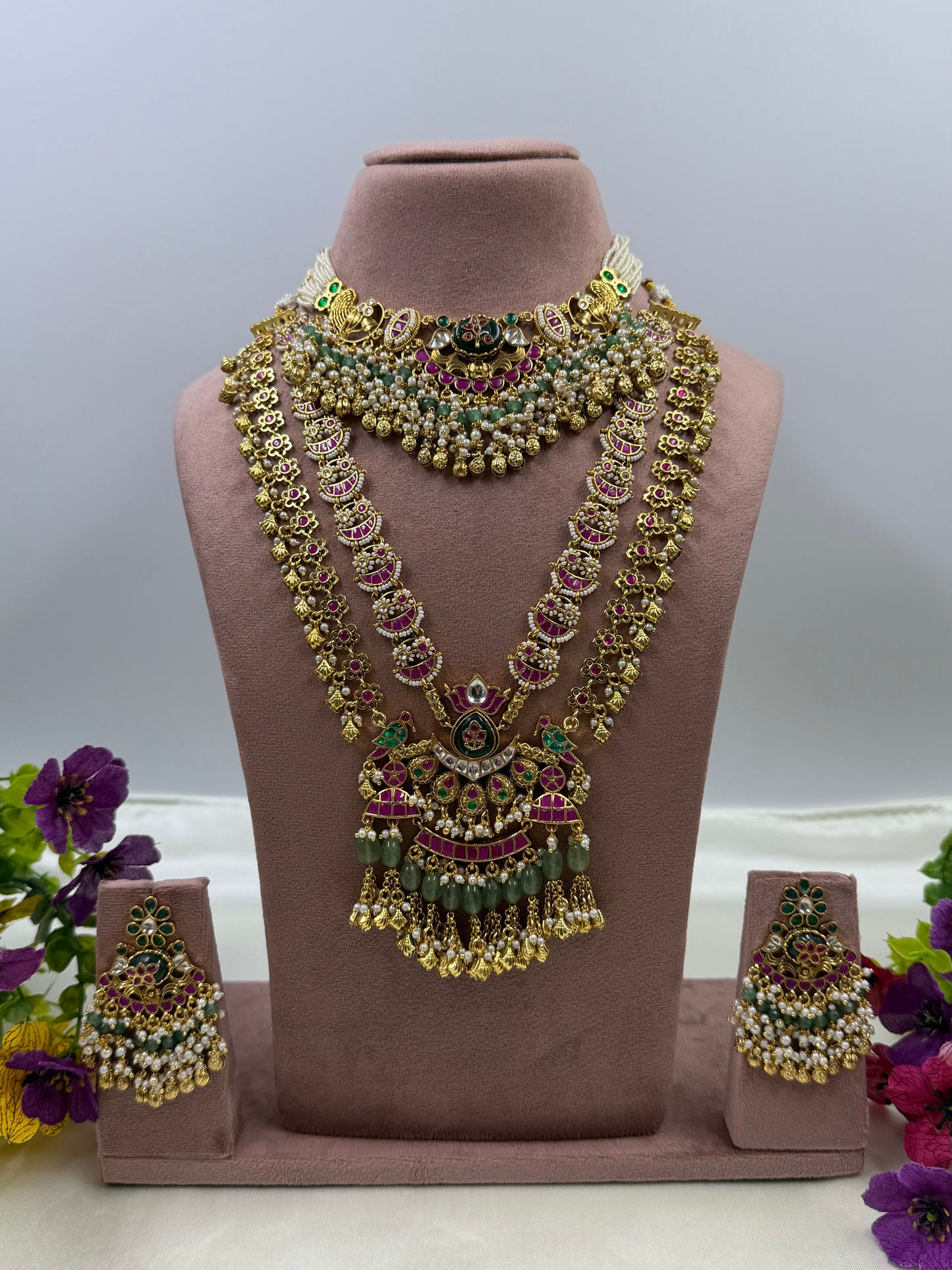 Dipti Pachi Kundan Combo Set