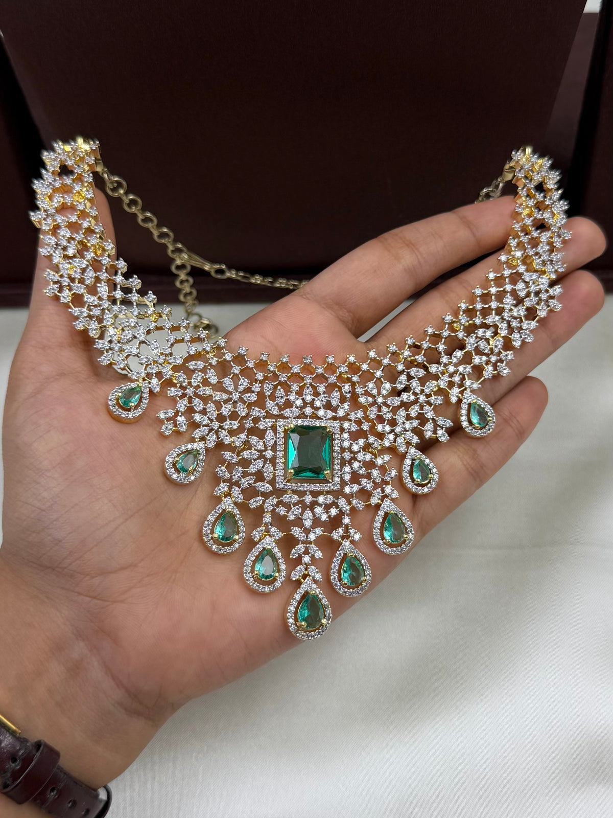 Jacquelin American Diamond Two Tone Necklace Set