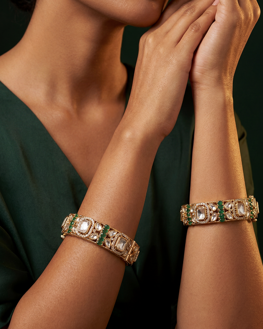 Leela Moissanite Kundan Bangles [Openable]
