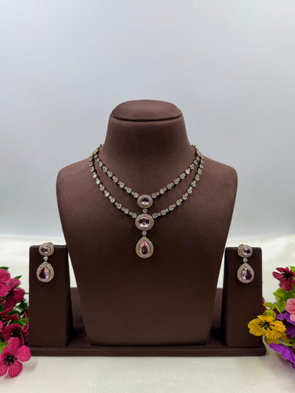 Rose Quartz Victorian Necklace Set - Crystal Pink