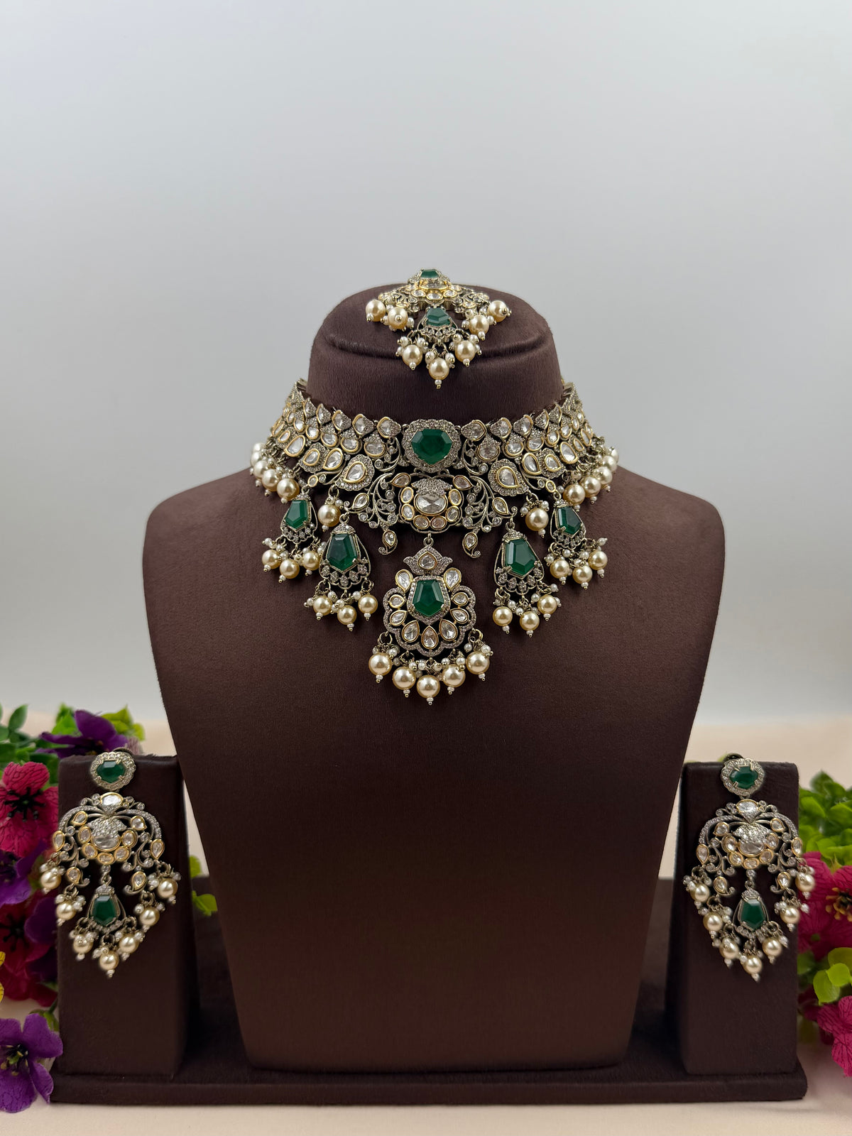 Sandhya Victorian Moissanite Choker Necklace Set
