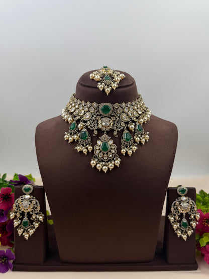 Sandhya Victorian Moissanite Choker Necklace Set