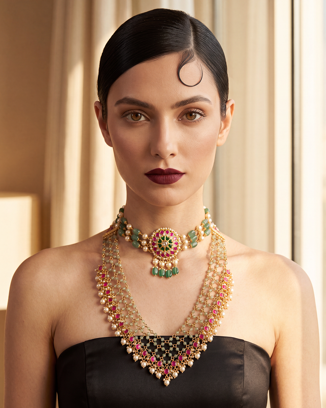 Mithali Pachi Kundan Combo Set (Without Earring)