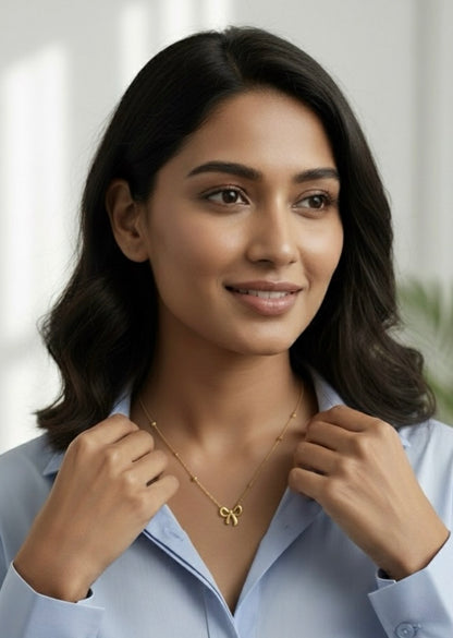 3D Gold Bow Necklace