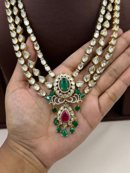Aashi Victorian Moissanite Semi Long Necklace Set