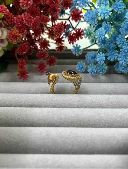 The Royal Peackok Adjustable Kundan Finger Ring.