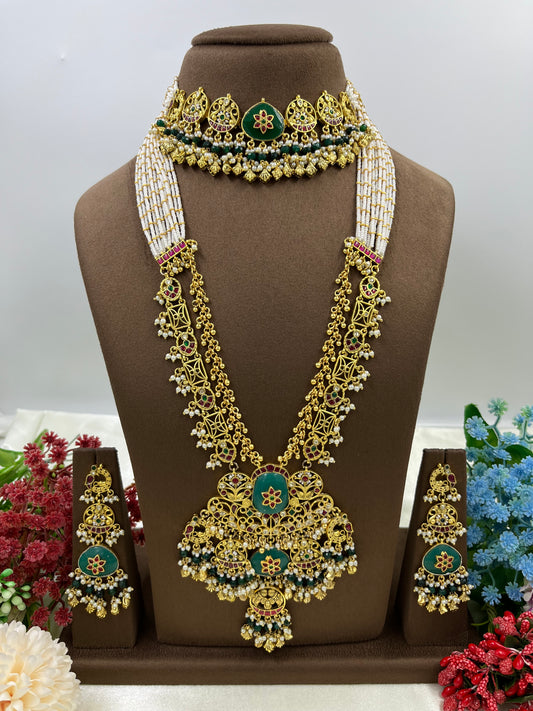 Rajvi Pachi Kundan Combo Set