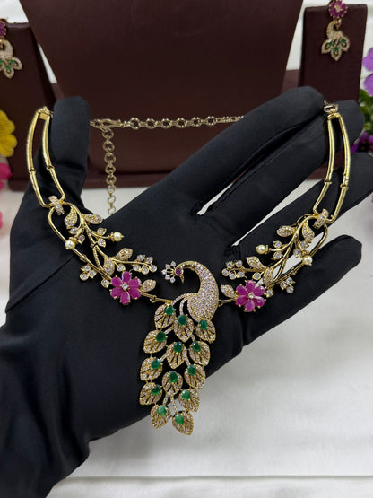 Rishika Peacock Design Victorian Necklace