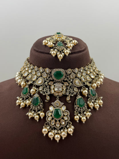 Sandhya Victorian Moissanite Choker Necklace Set