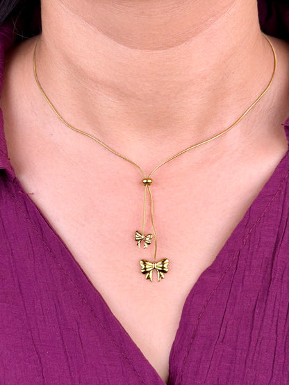 Double Bow Lariat Gold Chain