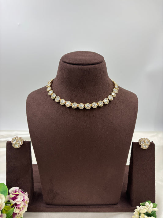 Zarira Sparkle Moissanite Kundan Delicate Necklace Set