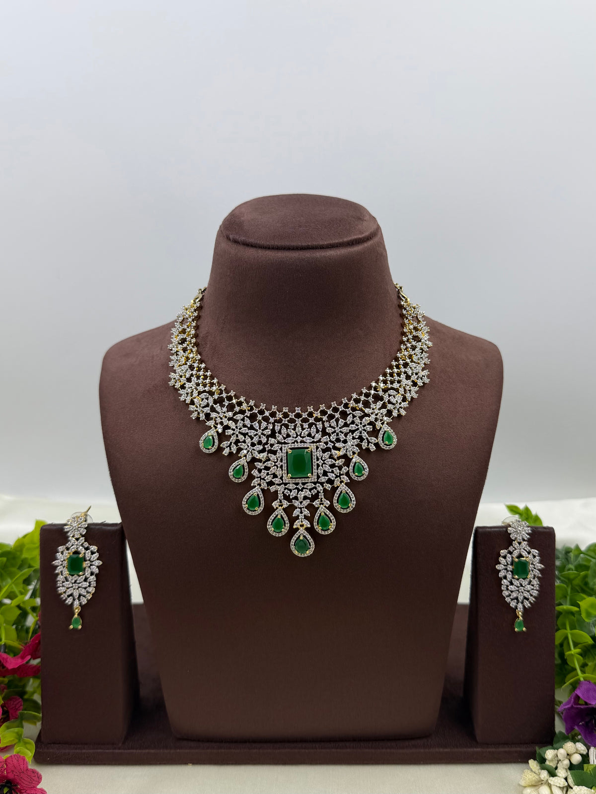 Jacquelin American Diamond Two Tone Necklace Set