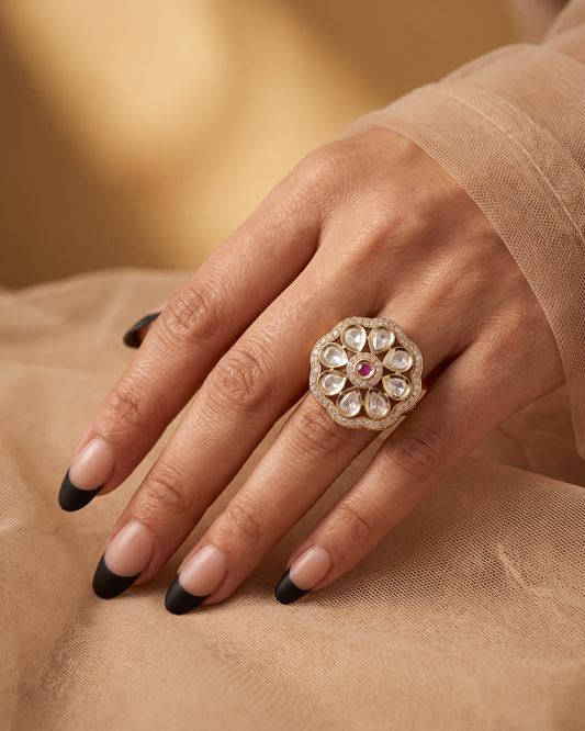 Aura Premium Moissanite Kundan Finger Ring