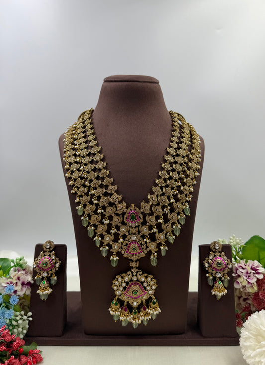 Ishita Victorian Pachi Kundan Long Necklace Set