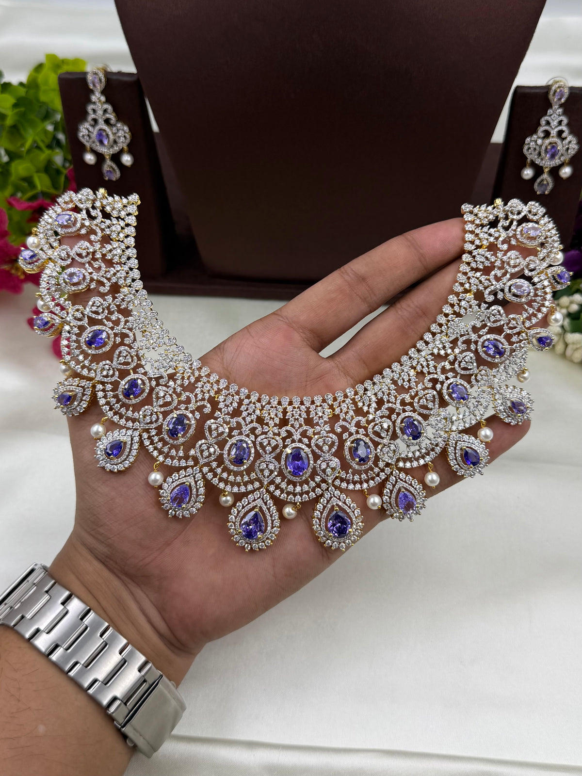 Sara American Diamond Two Tone Necklace Set